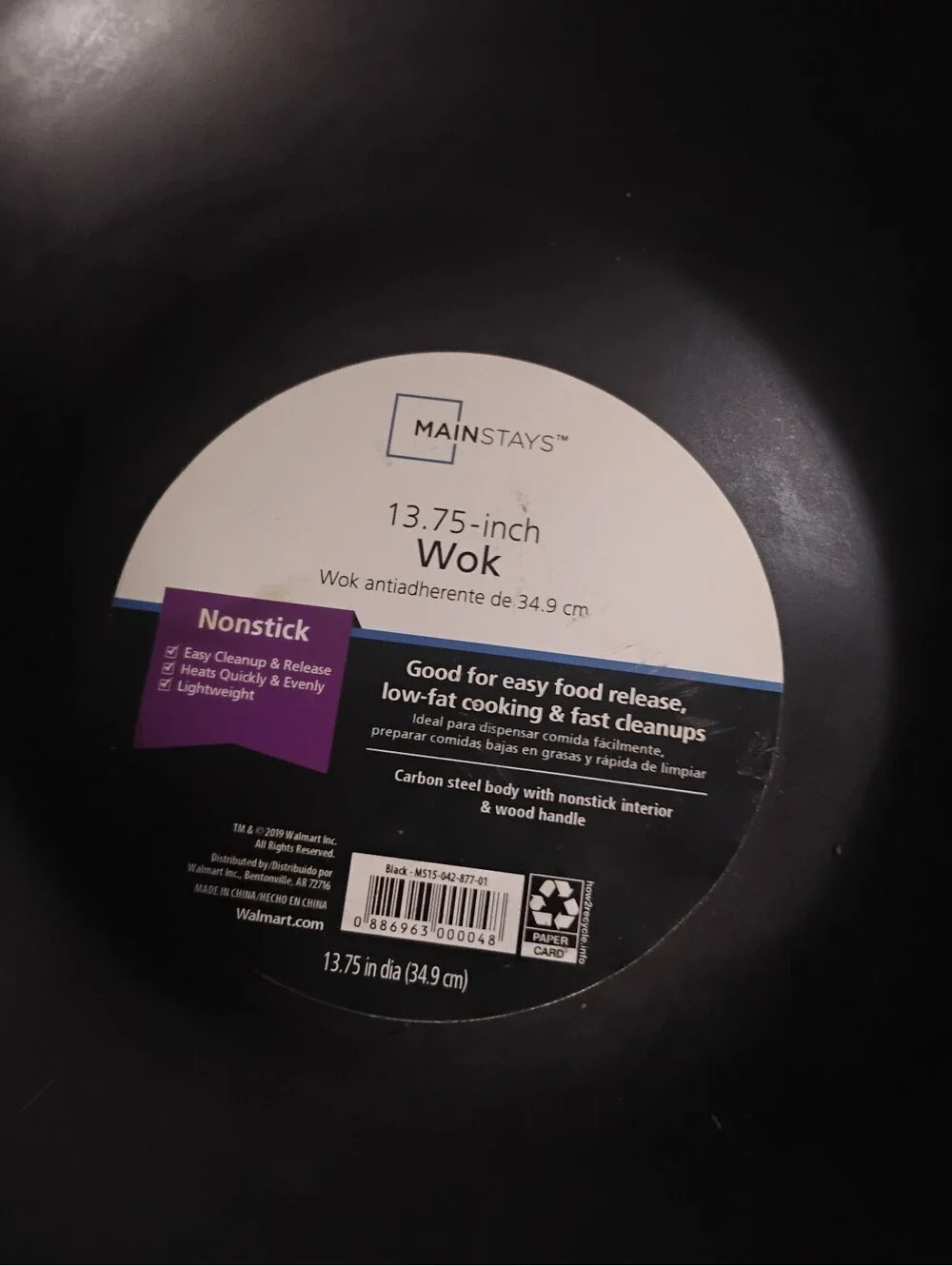 Mainstays 13.75-Inch Nonstick Wok with Wood Handle